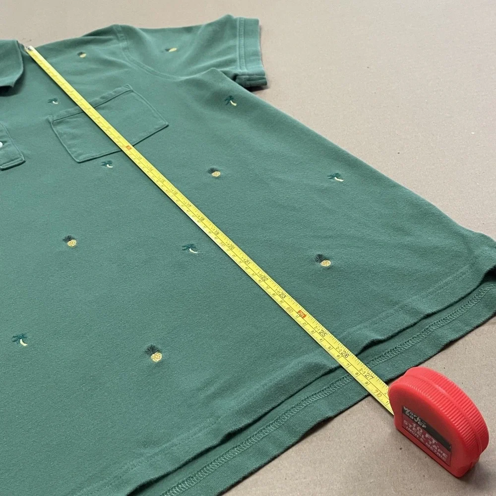 J Crew Men's Large Stretch Pique Embroidered Green Polo Tropical‎ Preppy Pocket